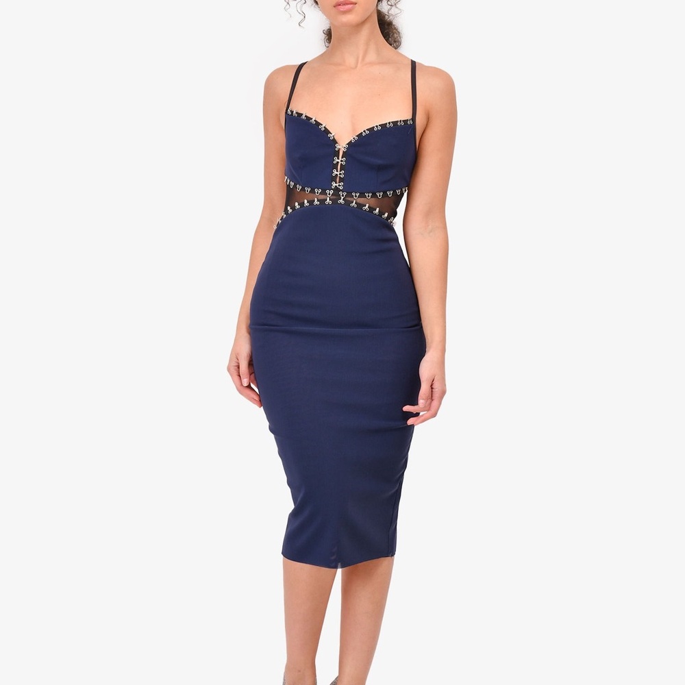 BEC & BRIDGE NAVY HOOK DETAIL TANK MIDI DRESS SIZE 6
